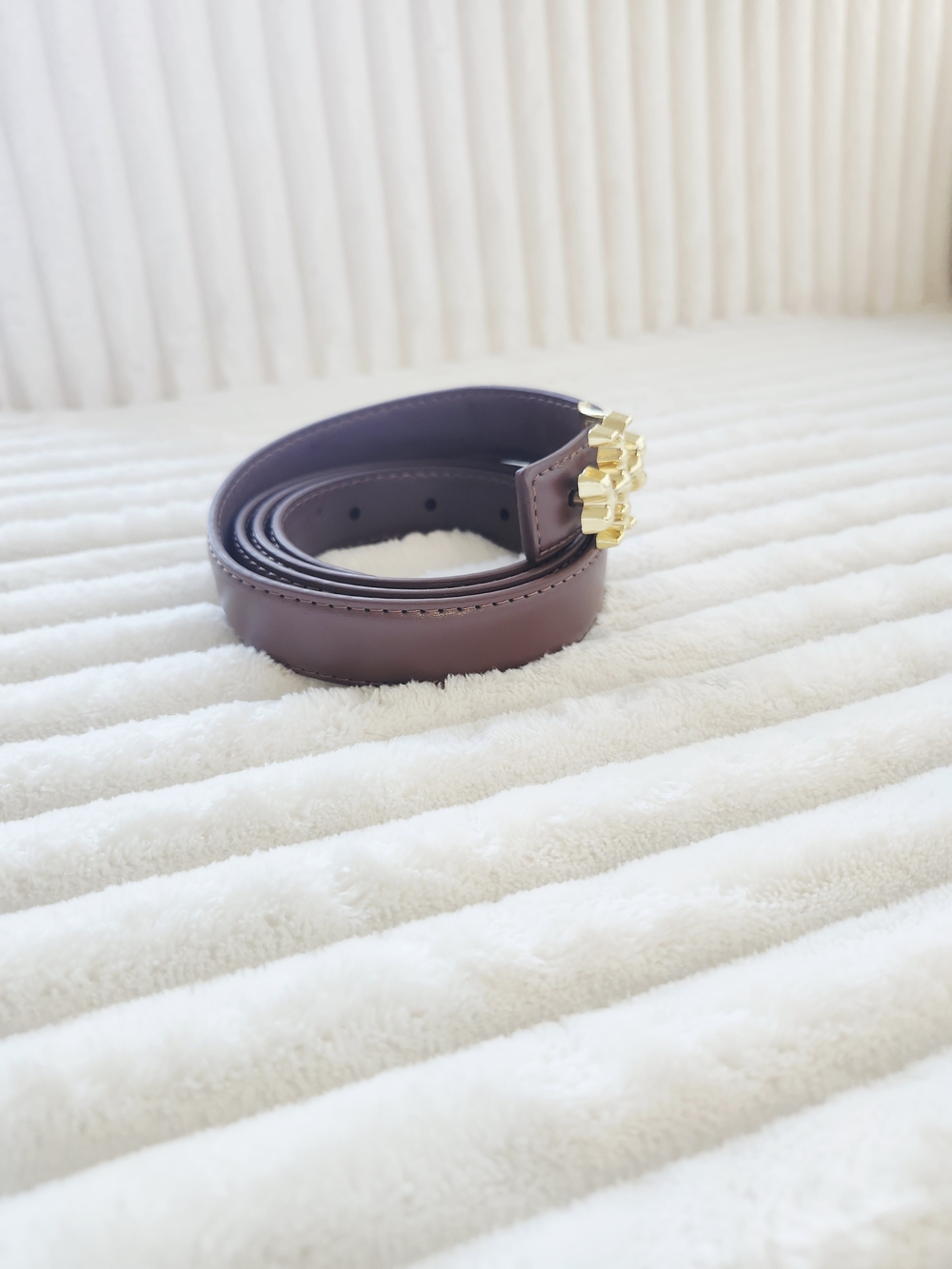 Tory Burch Chocolate Brown Leather Belt Gold Double T Buckle - Picture 3 of 3
